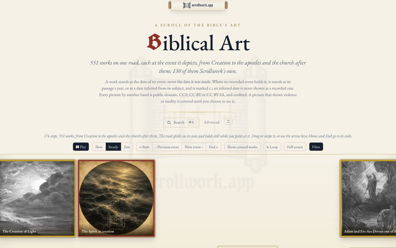 Biblical Art: the road of works with its controls above